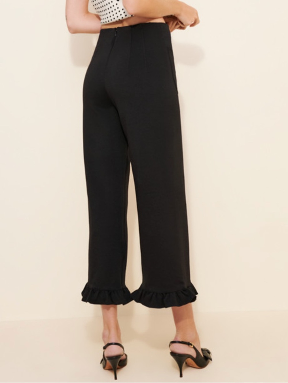 Maeve Black Wide-Leg Ruffle-Hem Pants